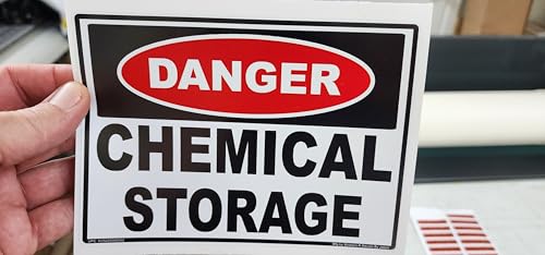 Danger Chemical Storage Decal Sticker OSHA Label Black and Red Rectangle 3M Adhesive Vinyl Notice Warning Restricted Area 10" x 7"
