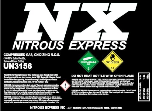 Nitrous Oxide 10LB Bottle Replacement Black Laminated Decal Sticker NX NO NOS Refill Label 3M Peel and Stick Made in America 11" x 8"