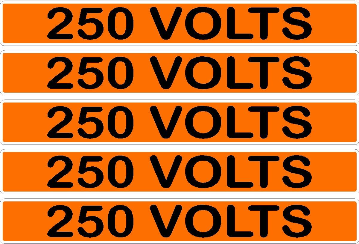 250 Volts Orange/Black Conduit Line Marker Decal - 5-Up Strip, 8 x 1.180 in
