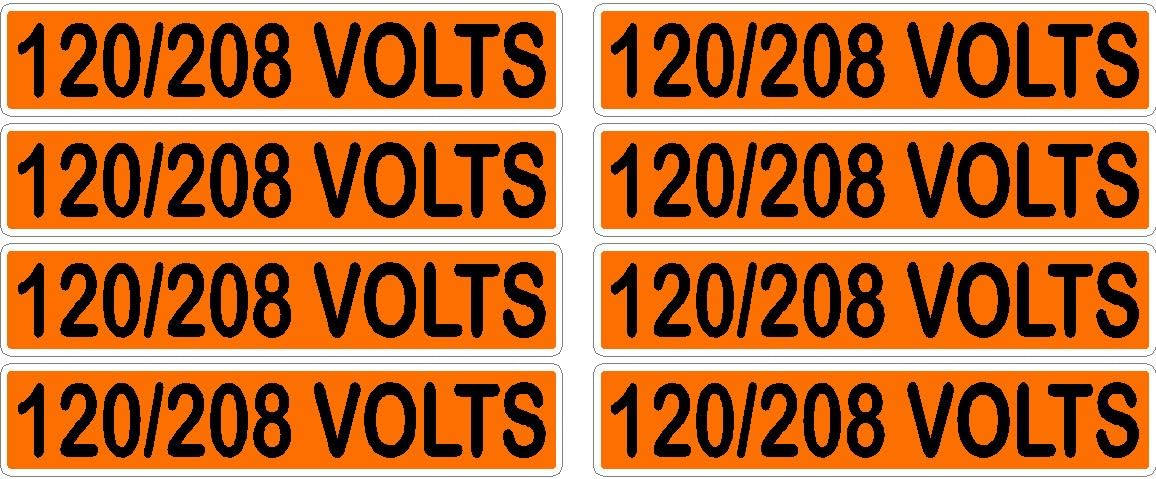 120/208 Volts Orange/Black Conduit Line Marker Decal - 8-Up Sheet, 3.75 x 0.75 in