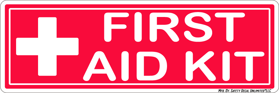 Red/White First Aid Kit Decals, 3 x 1 in — 44-Label Roll