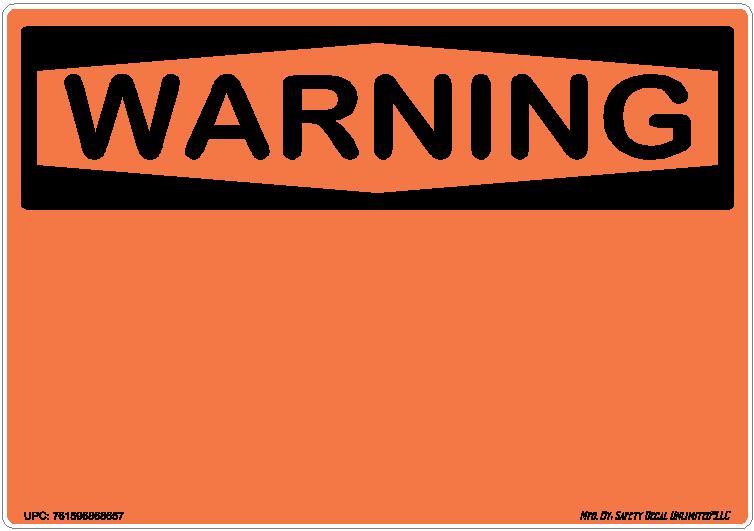 Custom WARNING Orange Safety Header Decal - 3 Line Personalized Warning Label