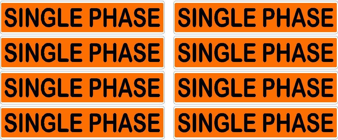 Multiple orange labels with 'SINGLE PHASE' text on a black background