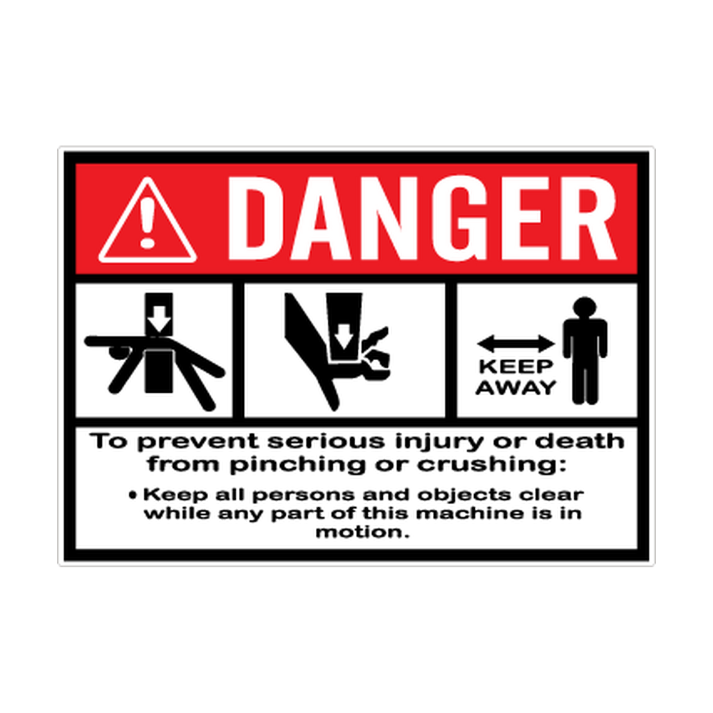 Danger Pinch and Crushing Hazard printed safety decal artwork