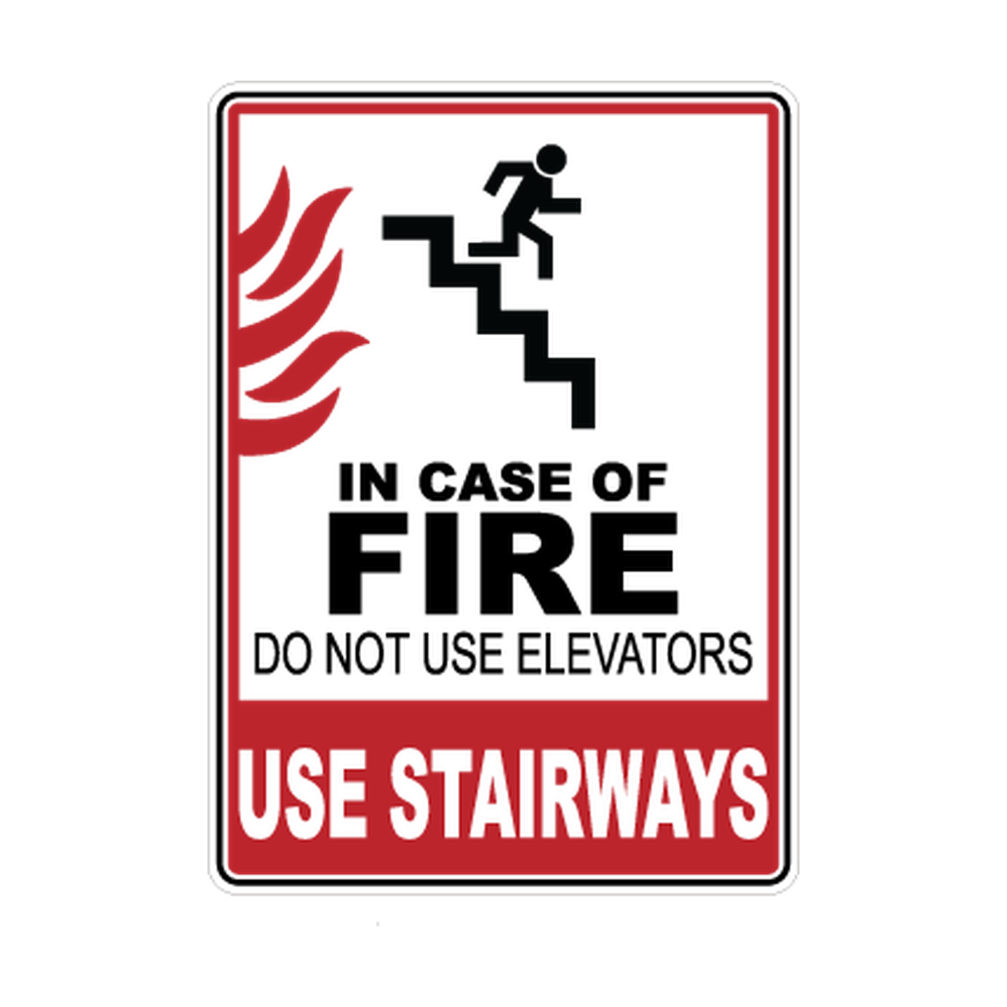 In Case of Fire Use Stairways — Do Not Use Elevators printed safety decal artwork