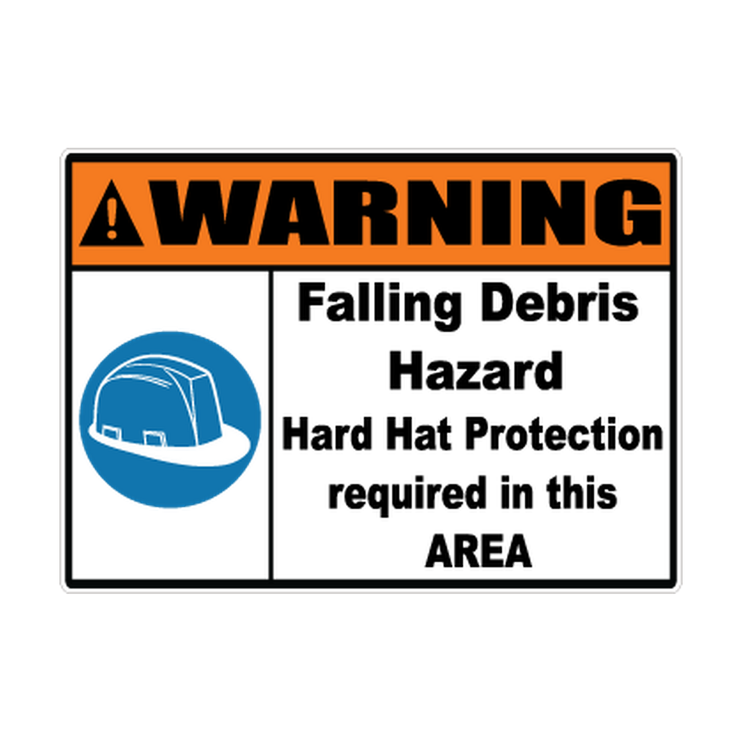 Warning Falling Debris — Hard Hat Required printed safety decal artwork