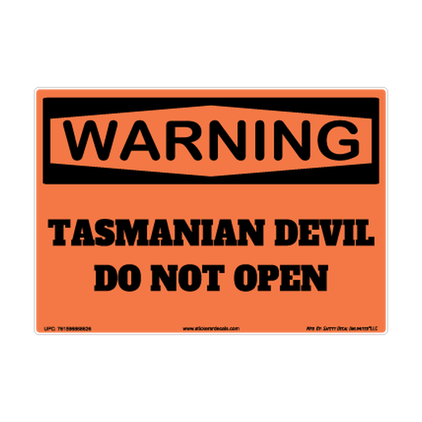 Warning Tasmanian Devil Do Not Open Safety Sticker Decal