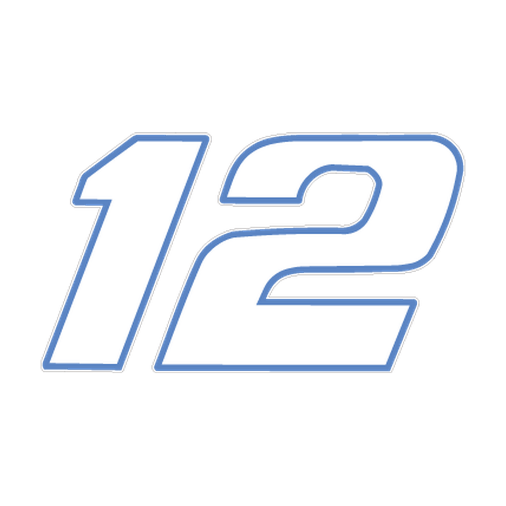Racing Number 12 — White & Light Blue Outline decal artwork