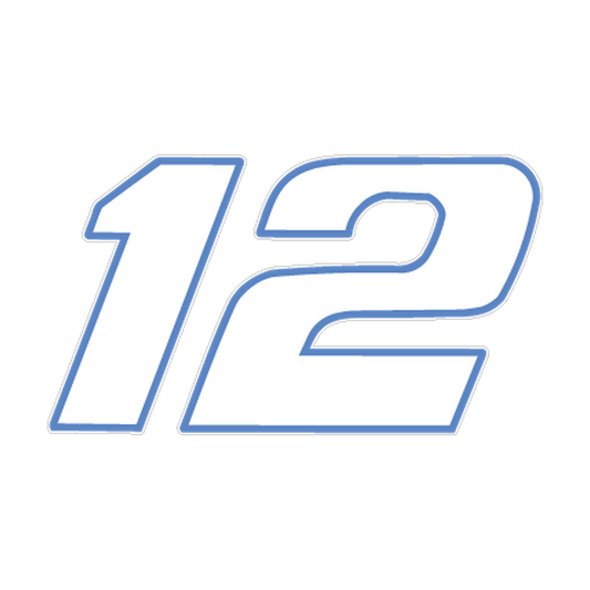 Racing Number 12 — White & Light Blue Outline decal artwork