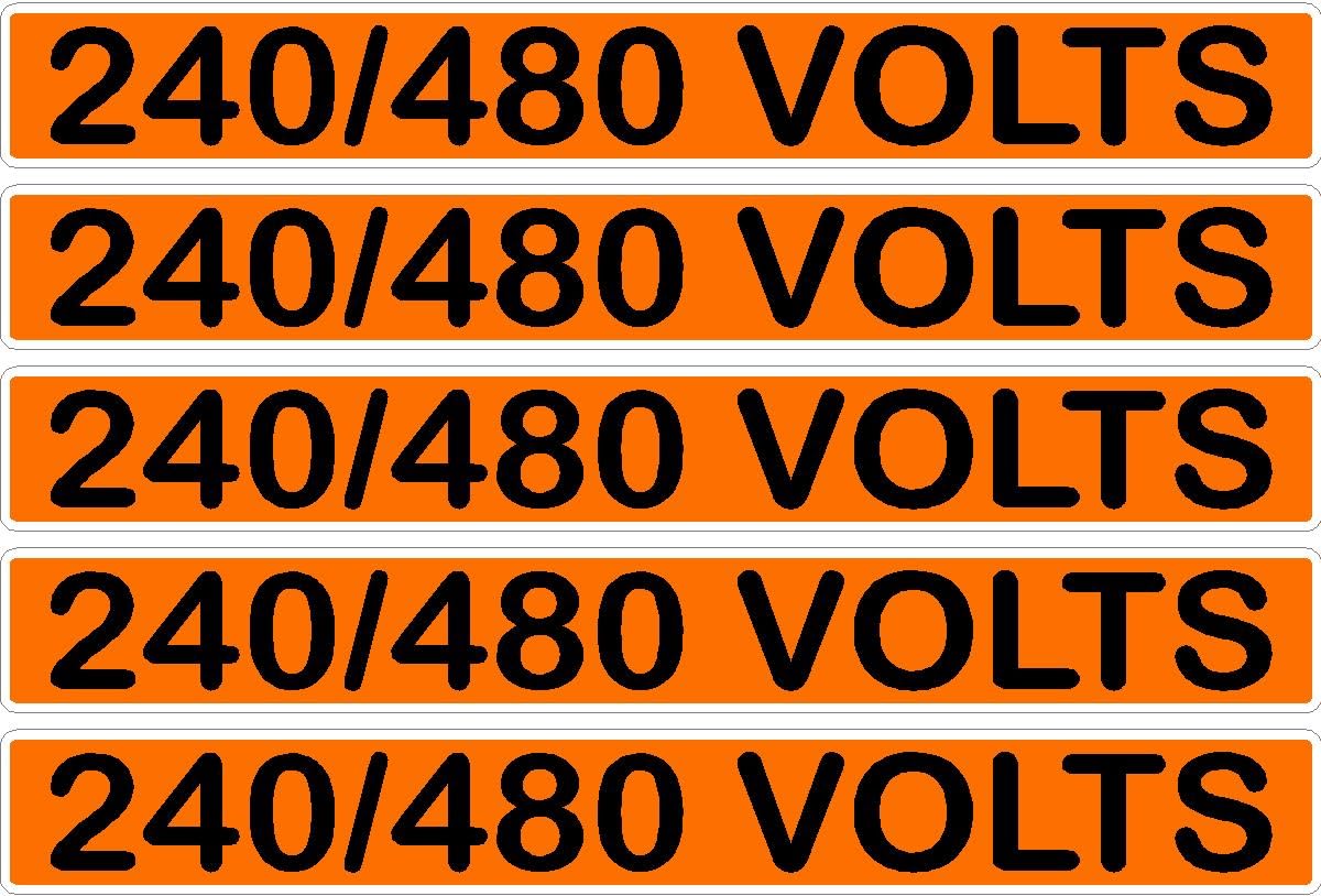 240/480 Volts Conduit Line Marker Sticker Decals – Orange/Black Electrical Warning Labels for EMT, Conduit & Piping – Durable 3M Vinyl from Stickers-R-Decals by Jason 5 Label Packs