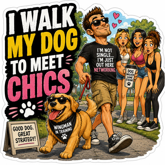 I Walk My Dog To Meet Chics Hard Hat Decal 2pk