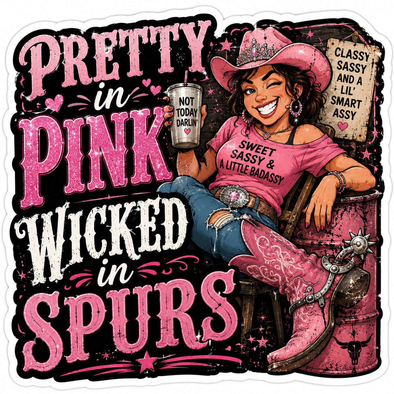Pretty In Pink Wicked In Spurs Hard Hat Decal 2pk