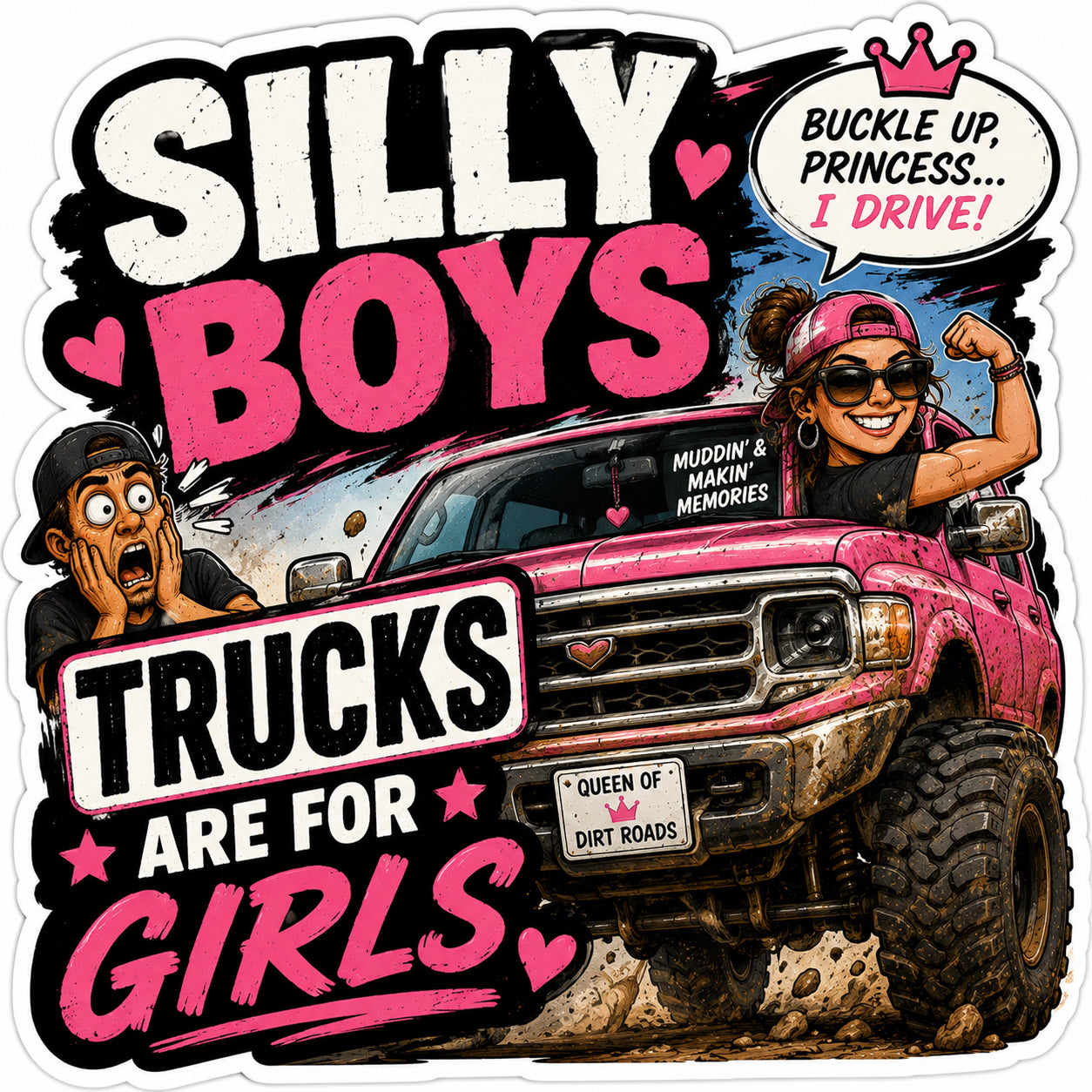 Silly Boys Trucks Are For Girls Hard Hat Decal 2pk