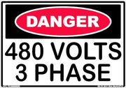 Danger 480 Volts 3 Phase Electrical adhesive safety decal