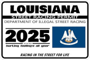 Louisiana 2025 street racing permit novelty decal with flag artwork