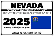Nevada 2025 street racing permit novelty decal with flag artwork
