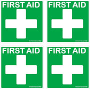 Green and white 2 x 2 inch First Aid label with white cross — 4