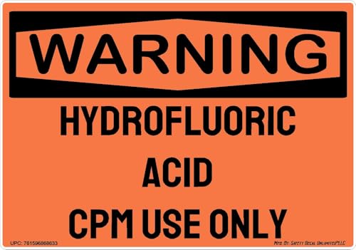 Warning Hydrofluoric Acid CPM Use Only Sticker Decal, Replacement Skin, Orange, Black, 3.5" x 5"