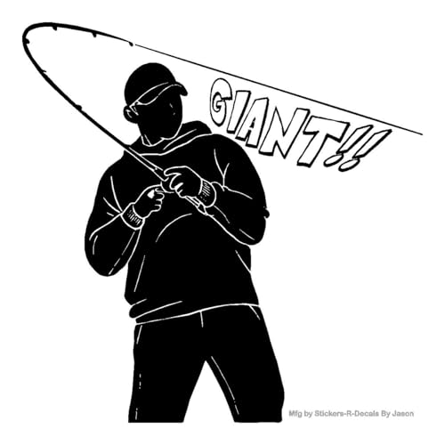 Fishing Sayings, Giant Guy Fishing, Window Sticker, Decal, Bass, Pike, Catfish, Muskie, Big, Fish, 6" x 6" Choose Your Color