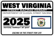 West Virginia 2025 street racing permit novelty decal with flag artwork