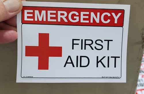 First Aid Kit Cabinet Notice Square Window Label Sticker Decal Peel & Stick Red White Made in USA 3.5" x 5"