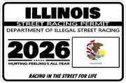 Illinois 2026 street racing permit novelty decal with flag artwork
