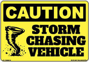 Yellow and black Caution Storm Chasing Vehicle decal with tornado artwork — 10 x 7-SW