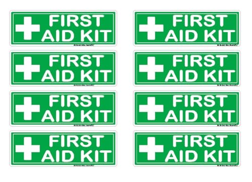 First-Aid Kit Labels, Green, White, Emergency First-Aid Kit Cabinet Sticker, 3M Vinyl, Workplace Safety Medical Kit Decals, Peel and Stick | 3" x 1" | (5) 8 Label Sheets | 40 pcs