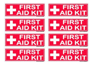 Forty red and white First Aid Kit labels on five sheets