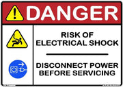Danger Risk of Electrical Shock Disconnect Power Before Servicing adhesive safety decal