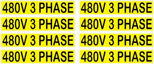 Conduit Line Marker Sticker Decal 8PK Yellow Black Electrical Warning Labels 3.750" x 0.750" (480V 3 Phase)