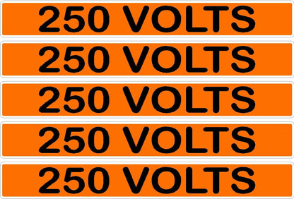 250 Volts Orange/Black Conduit Line Marker Decal - 5-Up Strip, 8 x 1.180 in
