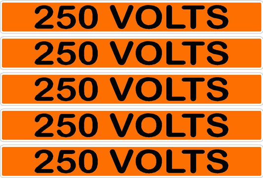 250 Volts Orange/Black Conduit Line Marker Decal - 5-Up Strip, 8 x 1.180 in