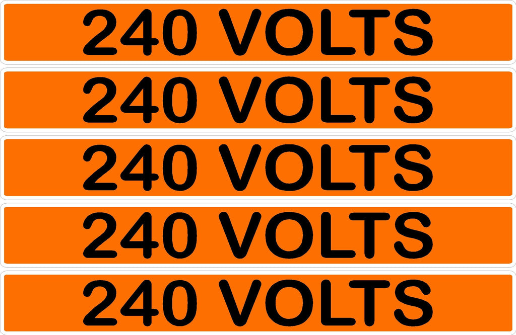 240 Volts Conduit Line Marker Sticker Decals – Orange/Black Electrical Warning Labels for EMT, Conduit & Piping – Durable 3M Vinyl from Stickers-R-Decals By Jason (1) 5 Label Pack