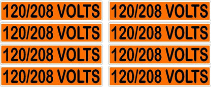 120/208 Volts Orange/Black Conduit Line Marker Decal - 8-Up Sheet, 3.75 x 0.75 in