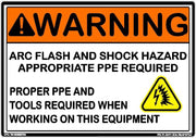 Warning Arc Flash and Shock Hazard PPE and Tools Required adhesive safety decal