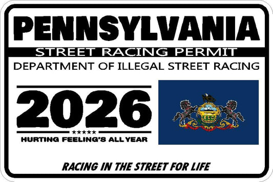 Pennsylvania Street Racing Permit Window Sticker Decal