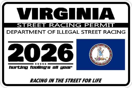 Virginia Street Racing Permit Sticker Decal