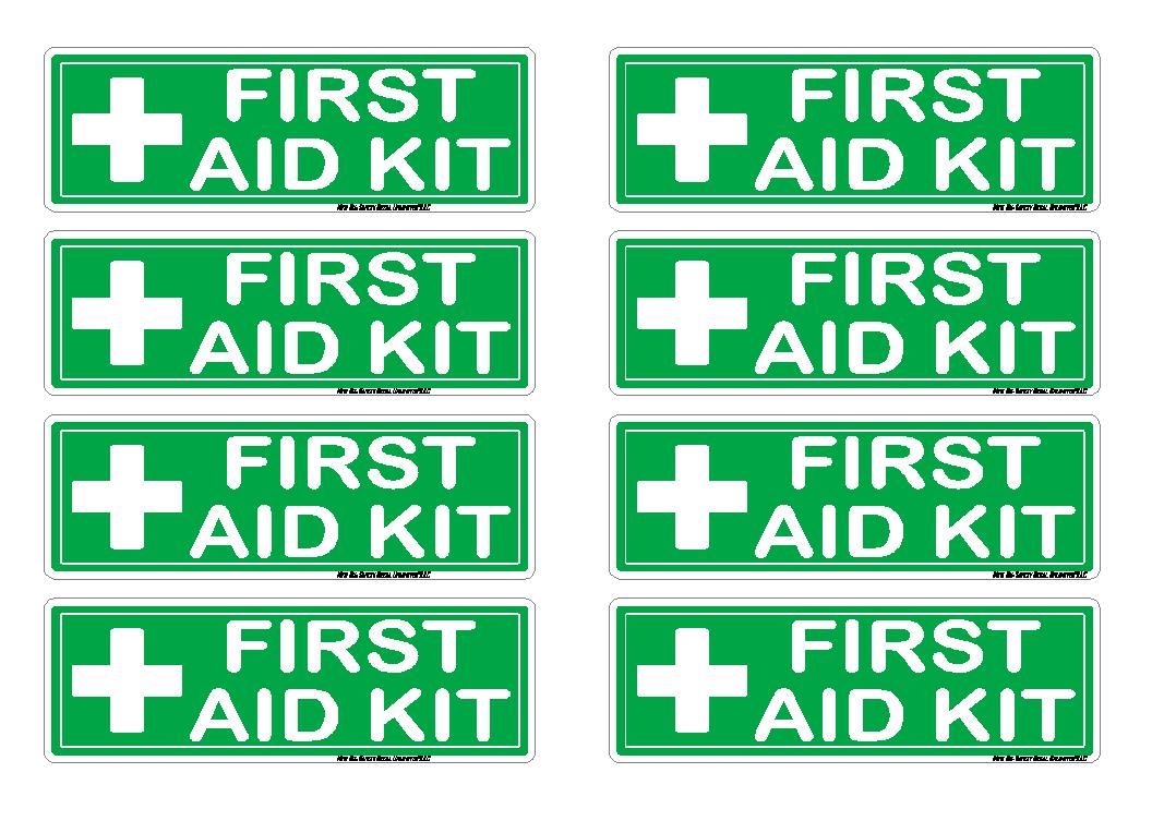 Green/White First Aid Kit Labels, 3 x 1 in — 8-Label Sheet