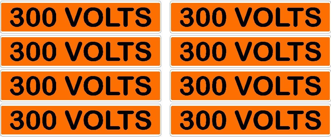 300 Volts Orange/Black Conduit Line Marker Decal - 8-Up Sheet, 3.75 x 0.75 in