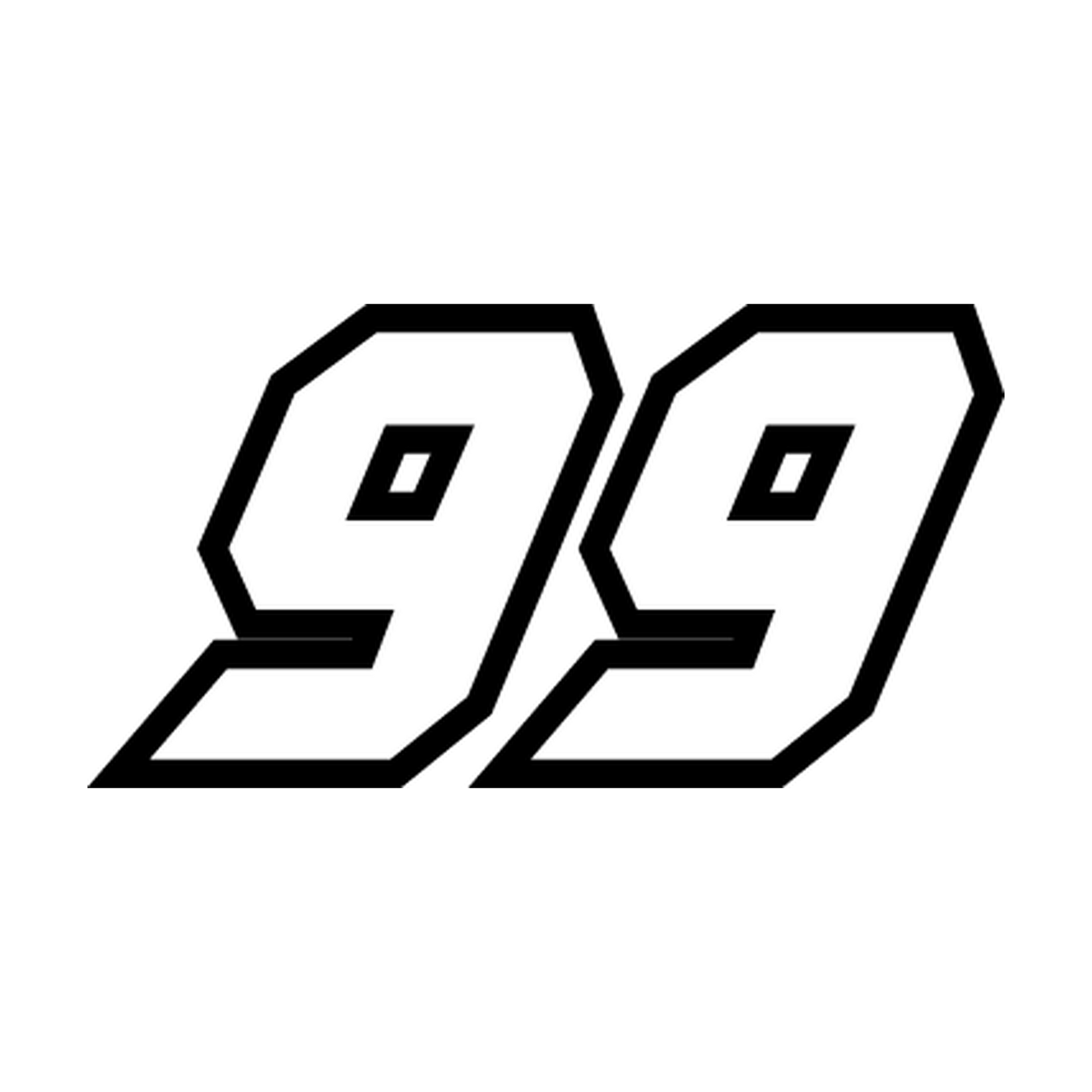 Racing Number 99 — White & Black Outline decal artwork