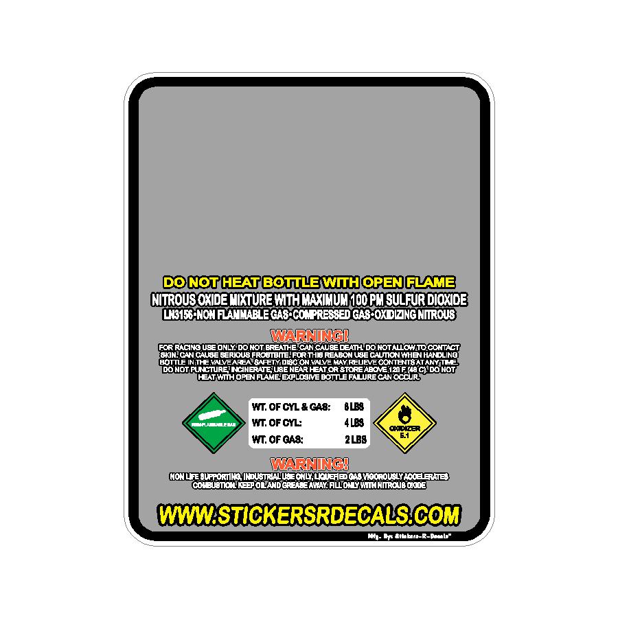 10LB Nitrous Oxide Tank Decal – Bottle Refill Replacement Vinyl Sticker Label | Mother Bottles | Custom Racing Safety Sticker, Waterproof, Pick Your  Header, Color, Lamination Option