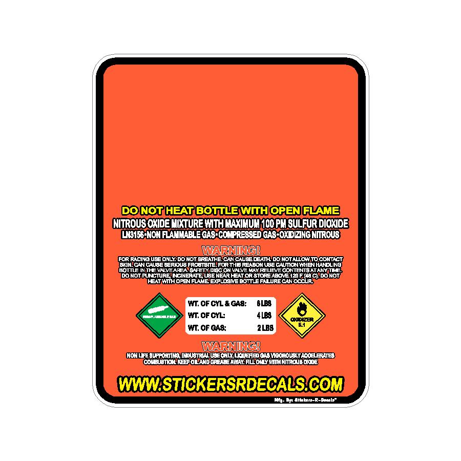 10LB Nitrous Oxide Tank Decal – Bottle Refill Replacement Vinyl Sticker Label | Mother Bottles | Custom Racing Safety Sticker, Waterproof, Pick Your  Header, Color, Lamination Option