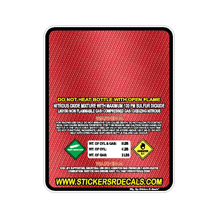 10LB Nitrous Oxide Tank Decal – Bottle Refill Replacement Vinyl Sticker Label | Mother Bottles | Custom Racing Safety Sticker, Waterproof, Pick Your  Header, Color, Lamination Option