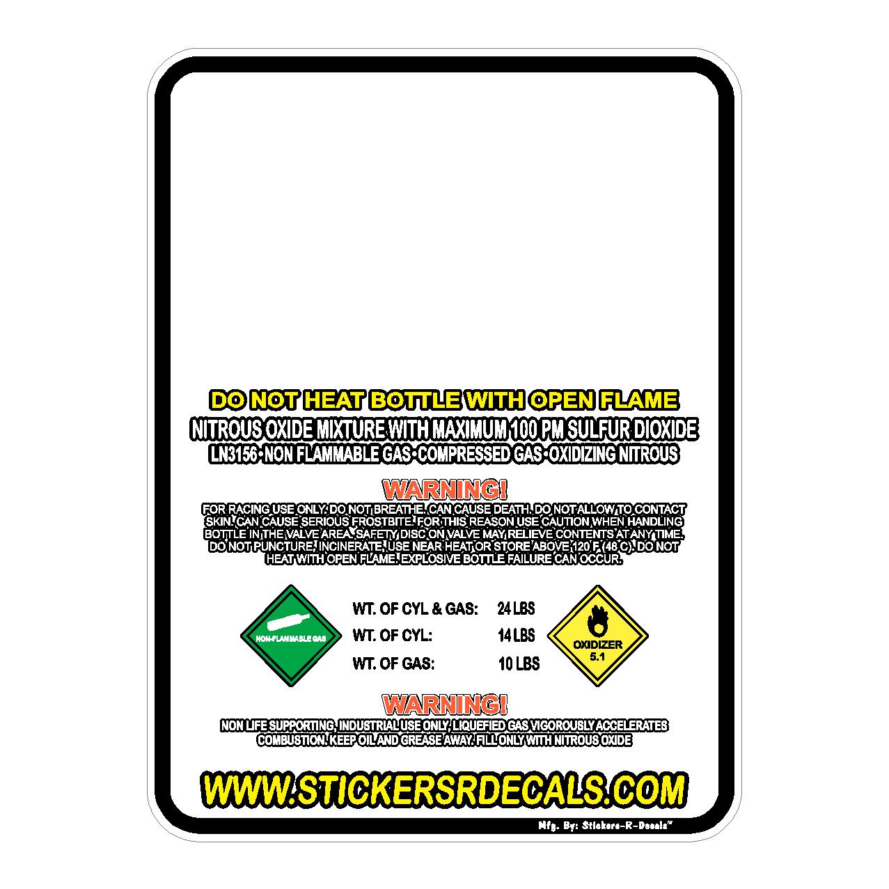 Nitrous Oxide Bottle Refill Label Decal, Racing Nitrous Tank Sticker for 2lb 5lb 10lb 15lb 20lb Cylinders
