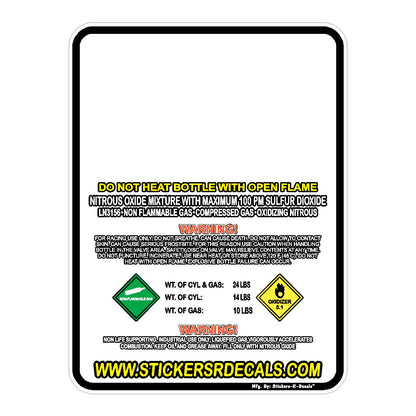 Nitrous Oxide Bottle Refill Label Decal, Racing Nitrous Tank Sticker for 2lb 5lb 10lb 15lb 20lb Cylinders