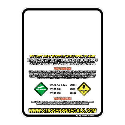Nitrous Oxide Bottle Refill Label Decal, Racing Nitrous Tank Sticker for 2lb 5lb 10lb 15lb 20lb Cylinders