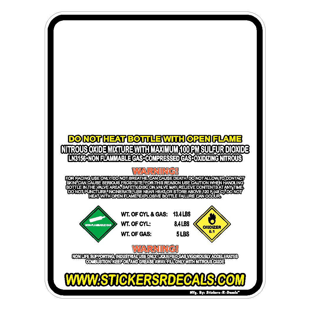 Nitrous Oxide Bottle Refill Label Decal, Racing Nitrous Tank Sticker for 2lb 5lb 10lb 15lb 20lb Cylinders