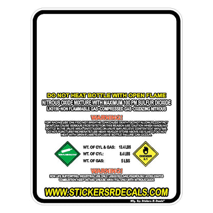 Nitrous Oxide Bottle Refill Label Decal, Racing Nitrous Tank Sticker for 2lb 5lb 10lb 15lb 20lb Cylinders