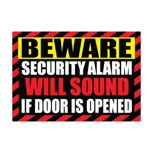 Beware Security Alarm Will Sound — Black & Red printed safety decal artwork